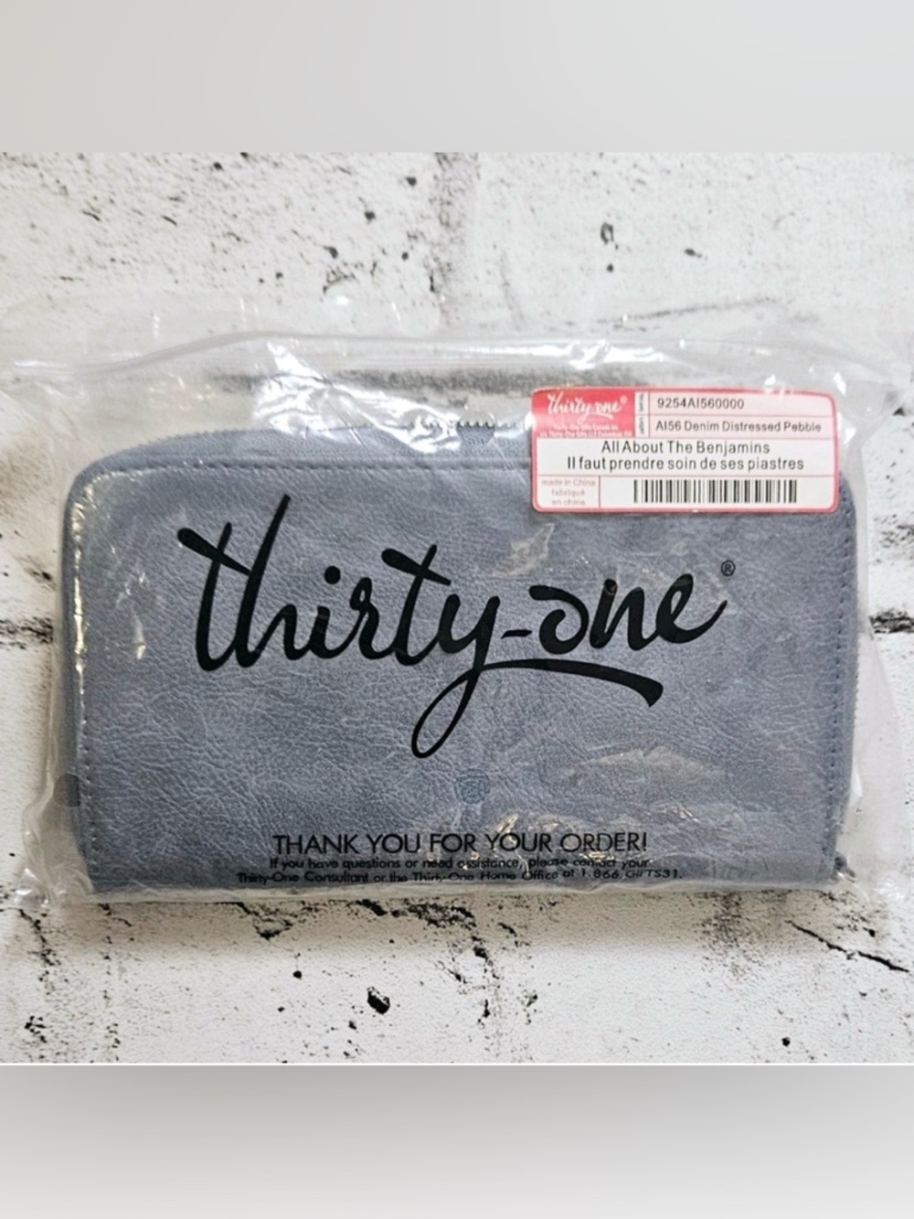 Thirty-One All About the Benjamins Wallet - Denim Distressed Pebble